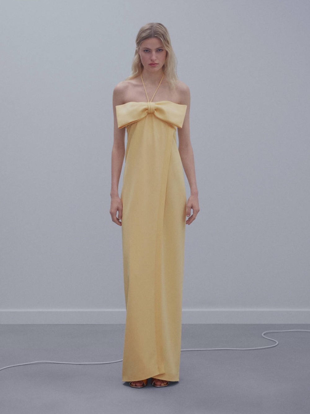 NWT Mango Capsule Yellow Satin Strapless Bow Maxi Dress NWT Size 8